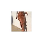 Jupe en cuir pour femmes, couleur unie,  taille haute et fente avec boutons latraux, camel / m