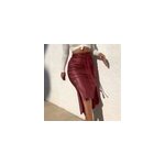 Jupe en cuir pour femmes, couleur unie,  taille haute et fente avec boutons latraux, rouge / m