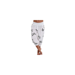 Ladies summer fashion loose trousers elastic butterfly print women high waist harem pants, blanc / m