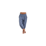 Ladies summer fashion loose trousers elastic butterfly print women high waist harem pants, bleu / m