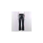 Pantalon en cuir pour femme, couleur unie, taille haute, avec poches, noir / s