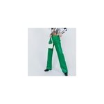 Pantalon en cuir pour femme, couleur unie, taille haute, avec poches, vert / s