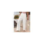 Pantalon long  jambes larges en coton avec poches pour femmes, blanc / m