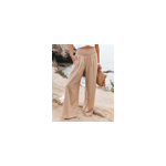 Pantalon long  jambes larges en coton avec poches pour femmes, kaki / m