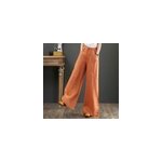 Pantalon uni en coton et lin pour femme, taille haute et jambe large, m