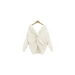 Pull  dos torsad en tricot  manches longues et col en v pour femmes sexy, blanc