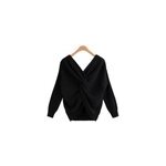 Pull à dos torsadé en tricot à manches longues et col en v pour femmes sexy, noir Pull à dos torsadé en tricot à manches longues et col en v pour femmes sexy, noir