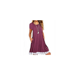 Robe ample  manches courtes avec poches et ourlet en dentelle pour femmes, rouge vin / m