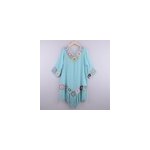 Robe de bikini de plage à col en v et à glands creux pour femmes, bleu Robe de bikini de plage à col en v et à glands creux pour femmes, bleu
