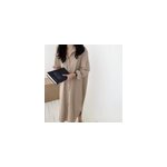 Robe chemise  manches longues en coton et lin pour femme, kaki / m