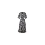 Robe col v en mousseline de soie à volants floraux et manches courtes pour femmes, noir / m Robe col v en mousseline de soie à volants floraux et manches courtes pour femmes, noir / m