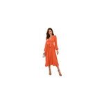 Robe col en v printemps - t  manches longues et ajustes avec ceinture plisse, orange / m