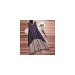 Robe dbardeur de bohme en coton et lin, sans manches, col en o, pour femmes, bleu / m