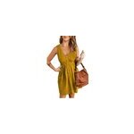 Robe dcontracte  col en v, sans manches et  boutons, taille lastique, pour femmes, jaune / m