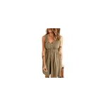 Robe dcontracte  col en v, sans manches et  boutons, taille lastique, pour femmes, kaki / m