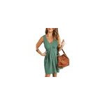 Robe décontractée à col en v, sans manches et à boutons, taille élastique, pour femmes, vert / m Robe décontractée à col en v, sans manches et à boutons, taille élastique, pour femmes, vert / m
