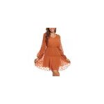 Robe dcontracte en mousseline  manches longues et col en v  pois pour femmes, orange / m