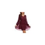Robe dcontracte en mousseline  manches longues et col en v  pois pour femmes, rouge vin / m
