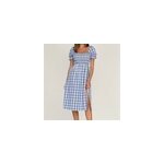Robe  encolure carre et  manches bouffantes imprimes pour femmes, bleu / m
