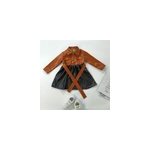 Robe en faux cuir pu  manches longues et col polo pour bb fille en automne, 90cm