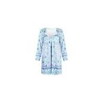 Robes de femme en coton  manches longues et  col en v fleuri de style bohme, bleu / m