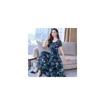 Robe florale lgante de bohme  manches courtes et longue ligne a pour femme, bleu / m