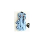Robe en jean dcontracte  manches longues avec broderie florale et boutons pour femmes, bleu clair ...