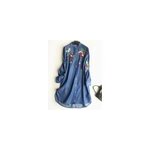 Robe en jean décontractée à manches longues avec broderie florale et boutons pour femmes, bleu foncé ... Robe en jean décontractée à manches longues avec broderie florale et boutons pour femmes, bleu foncé ...