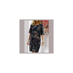 Robe en lin rtro  col en o et  demi - manches avec impression florale pour femmes, bleu / m