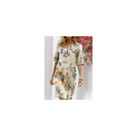 Robe en lin rtro  col en o et  demi - manches avec impression florale pour femmes, orange / m