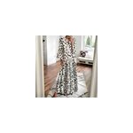 Robe longue décontractée avec col en v et imprimé léopard pour femmes, blanc / m Robe longue décontractée avec col en v et imprimé léopard pour femmes, blanc / m