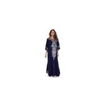 Robe longue à manches longues brodée et fendue sur le côté pour femmes, bleu marine Robe longue à manches longues brodée et fendue sur le côté pour femmes, bleu marine