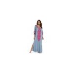 Robe longue à manches longues brodée et fendue sur le côté pour femmes, gris Robe longue à manches longues brodée et fendue sur le côté pour femmes, gris