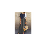 Robe longue � manches courtes avec impression de blocs de couleurs vintage pour femmes, gris fonc� / ...