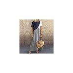 Robe longue  manches courtes avec impression de blocs de couleurs vintage pour femmes, gris / m