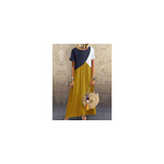 Robe longue  manches courtes avec impression de blocs de couleurs vintage pour femmes, jaune / m