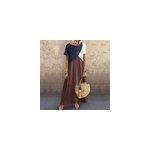 Robe longue � manches courtes avec impression de blocs de couleurs vintage pour femmes, marron / m