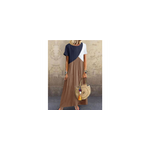 Robe longue � manches courtes avec impression de blocs de couleurs vintage pour femmes, tan / m