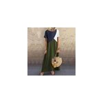 Robe longue  manches courtes avec impression de blocs de couleurs vintage pour femmes, vert / m