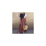 Robe longue  manches courtes avec impression de blocs de couleurs vintage pour femmes, violet / m