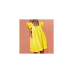 Robe  manches courtes et  col carr volant pour femmes, longueur genoux, jaune / m
