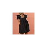 Robe  manches courtes et  col carr volant pour femmes, longueur genoux, noir / m