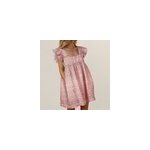 Robe  manches courtes et  col carr volant pour femmes, longueur genoux, rose / m