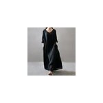Robe maxi loose  manches longues et col en v pour les femmes, noir
