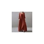 Robe maxi loose  manches longues et col en v pour les femmes, orange