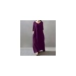 Robe maxi loose  manches longues et col en v pour les femmes, violet