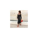 Robe sexy en satin pliss  manches longues avec paules dcolletes pour femme, noir / m