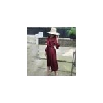 Robe sexy en satin pliss  manches longues avec paules dcolletes pour femme, rouge / m