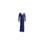 Robe de soire sexy  col v profond et  manches longues pour femmes, bleu / m