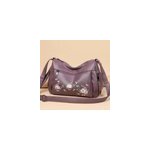 Sac  bandoulire en cuir souple brod de fleurs ethniques pour femmes, violet